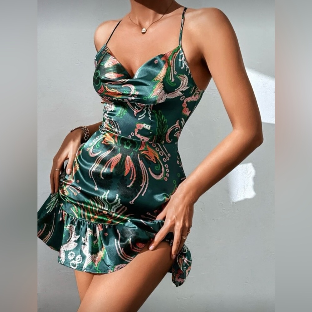 SHEIN Satin Mini Dress with Floral Print